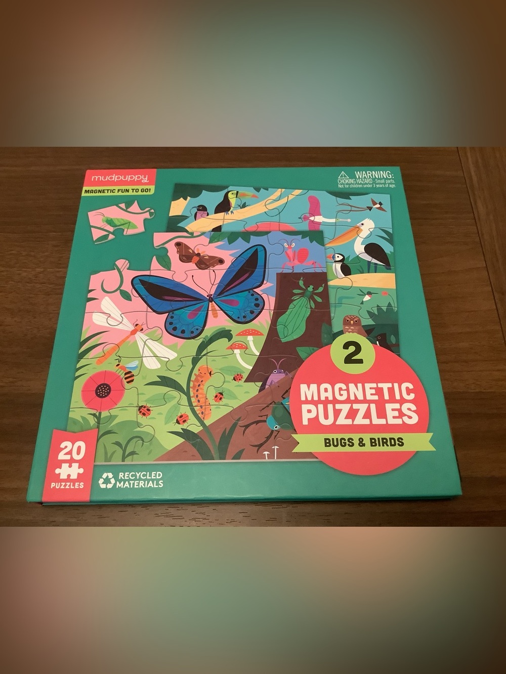 Mudpuppy Bugs & Birds - Tri Fold Magnetic 2 Puzzles travel set for kids